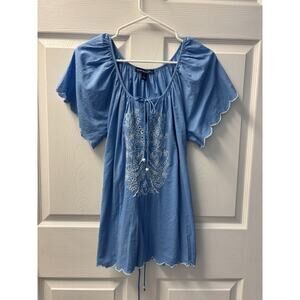 Bandalino Blu Blue And Cream Boho Blouse Large